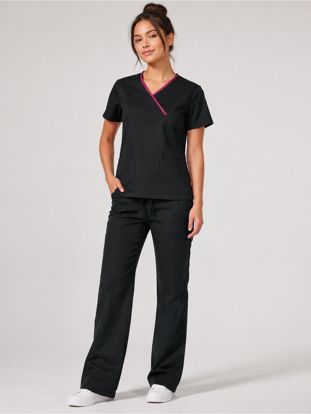 Remedy Scrub Black Set with Pink Trim